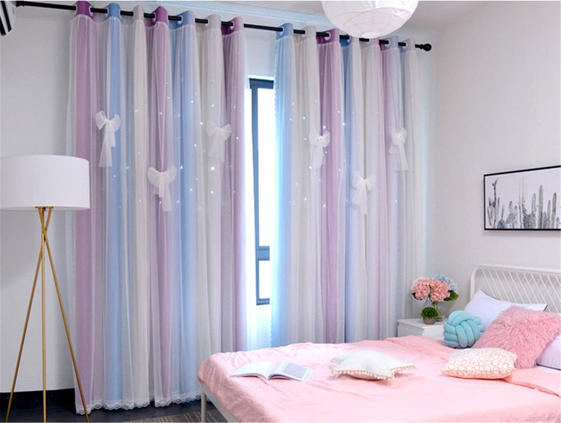 Yancorp Curtains for Girls Bedroom Kids Room Curtain Colorful Window Nursery Curtain 96 inches Length Room Darkening Grommet 2 Layers (Pink Blue, W52 X L96) - Image 3